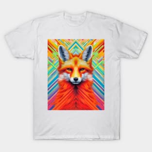 Spectrum Fox: Radiant Op Art Red Fox Design T-Shirt